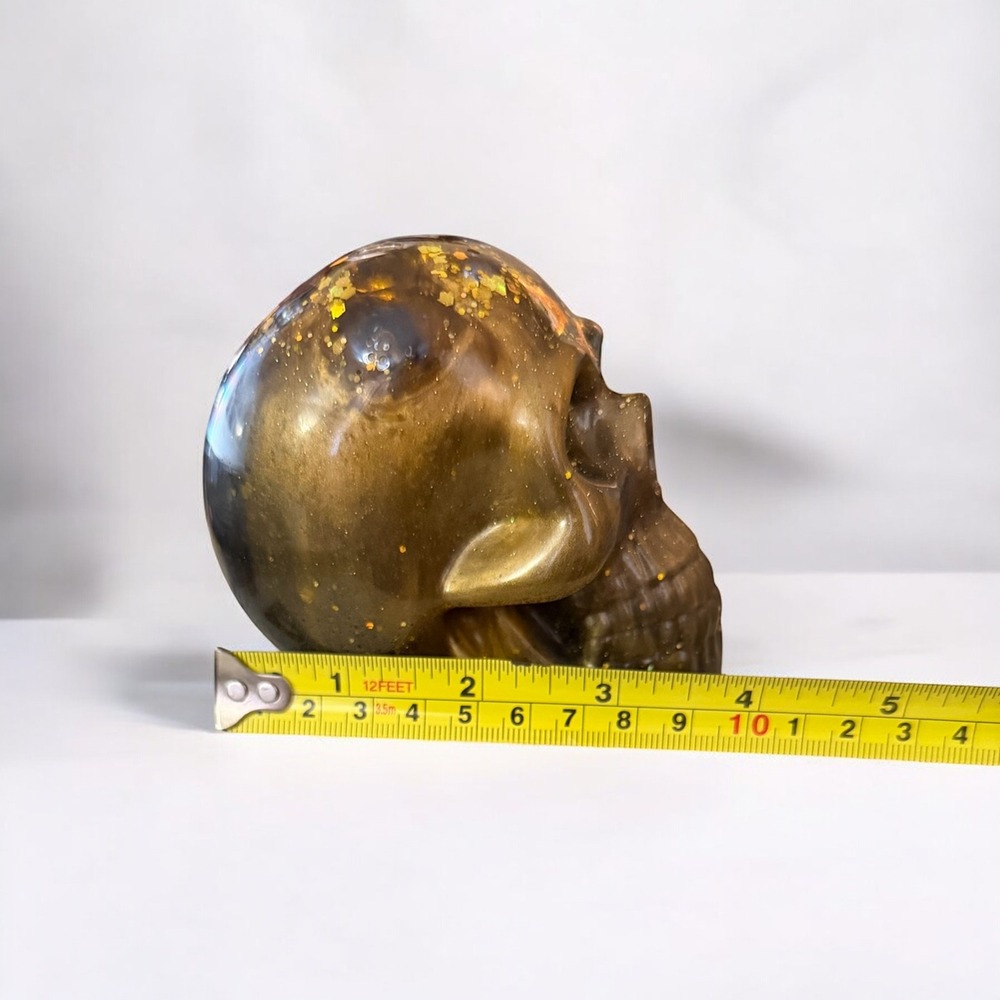 Resin Human Skull- Gold, Black, Marble for Brains - Picture 12 of 13